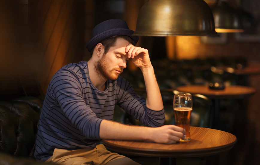 Unhappy Lonely Man Drinking Beer 